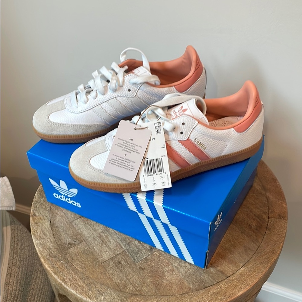 Adidas women’s  White and Pink Sneakers
